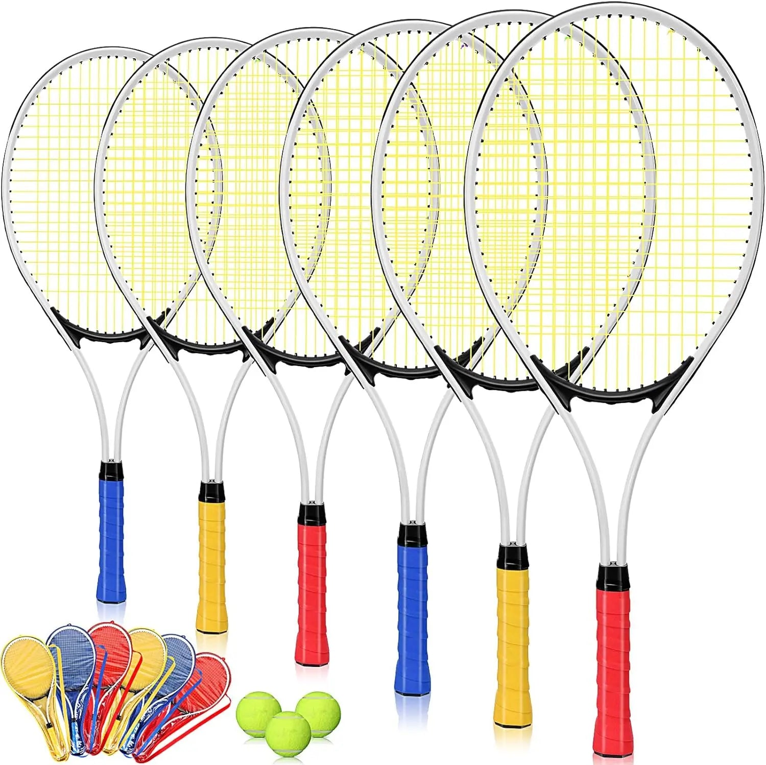 6 Pcs Tennis Rackets for Adult Recreational 6 Players 27'' Tennis Racket Set with 3 Balls Lightweight