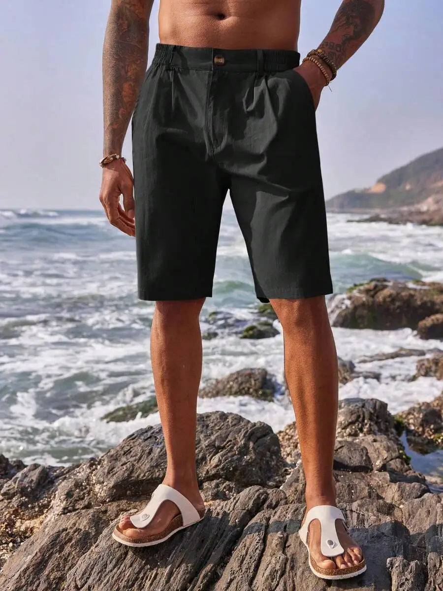 Mens Cotton Flat Front Chino Golf Shorts