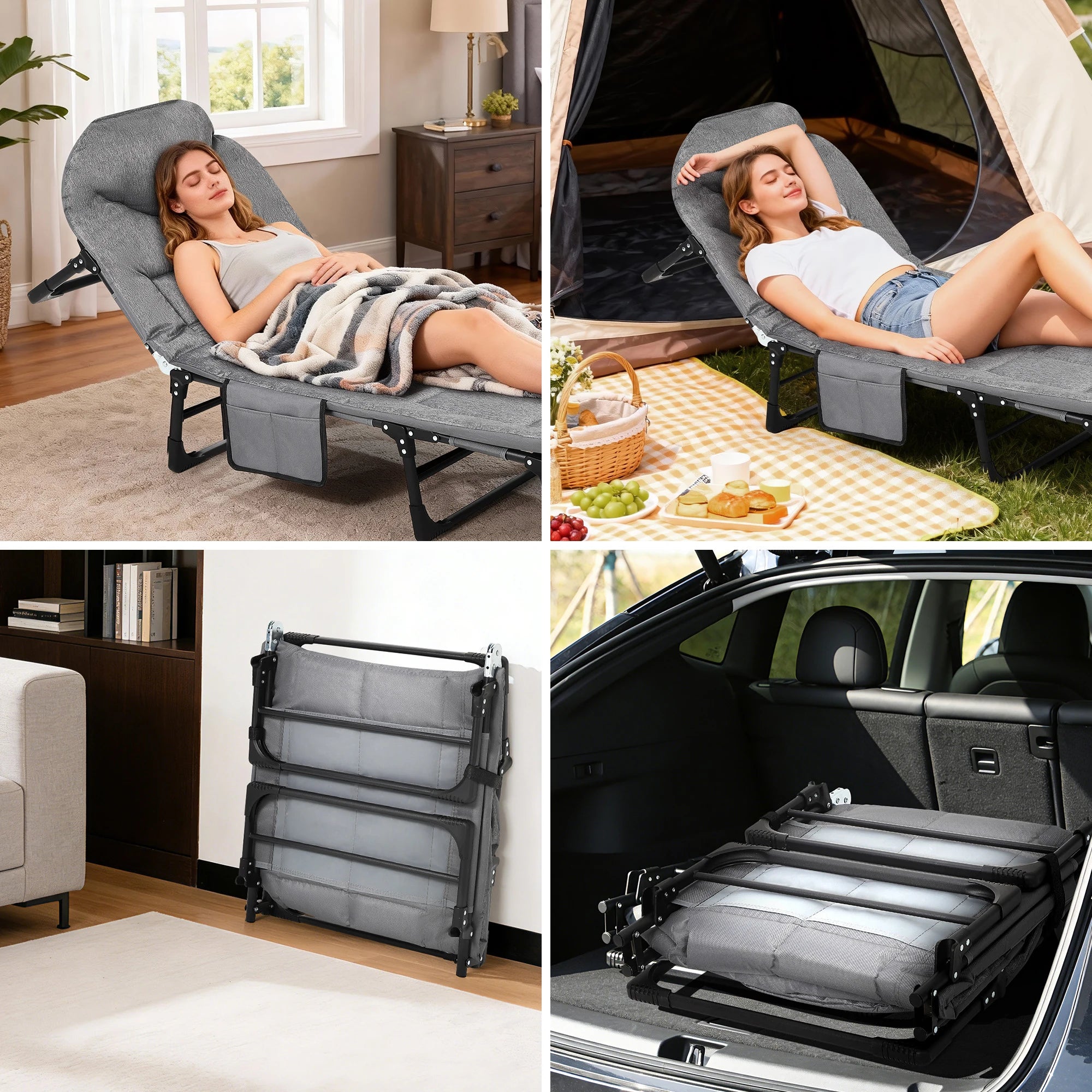 Portable Folding Bed with Cushion and Pillow