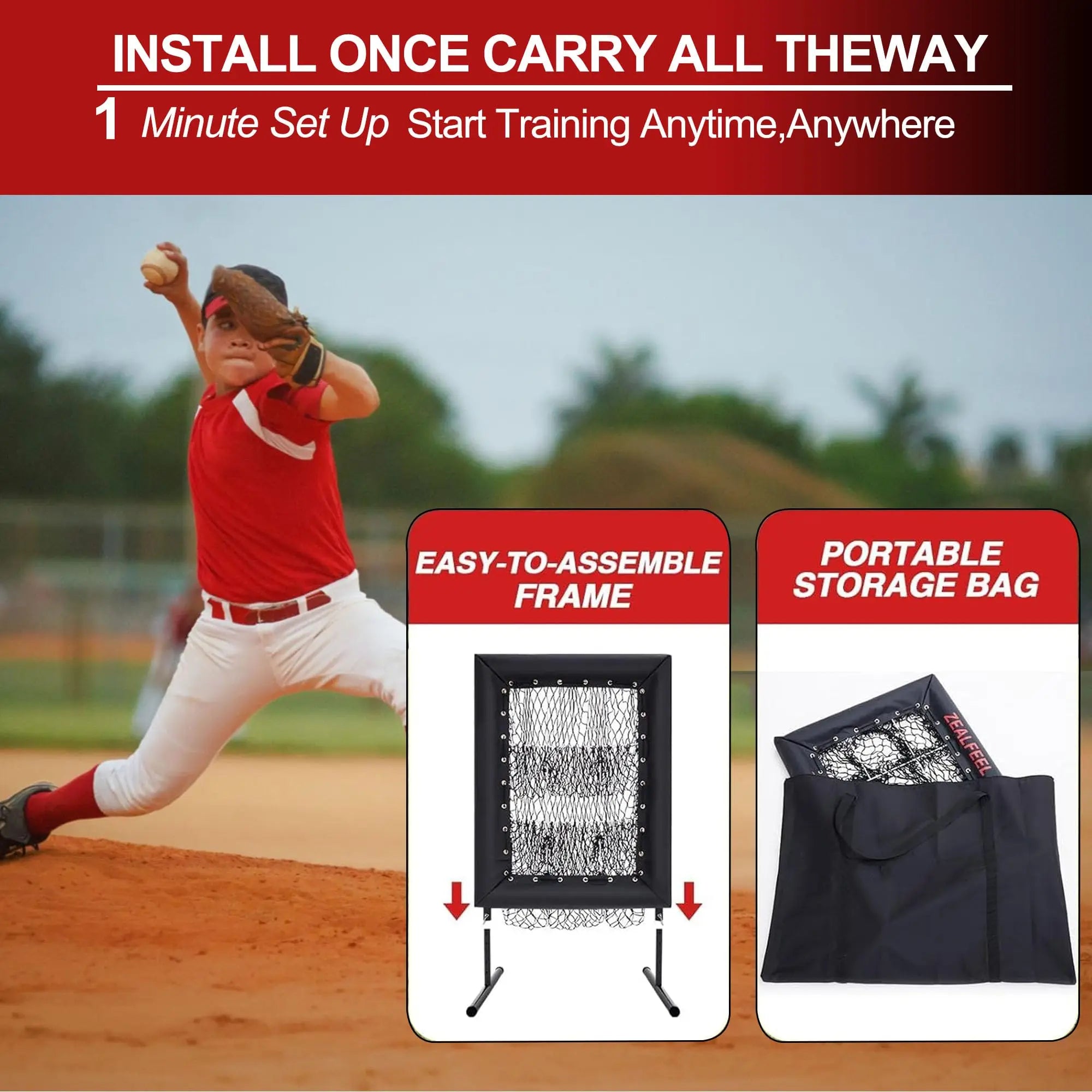 Rebound Pitching Net,9 Holes Strike Zone