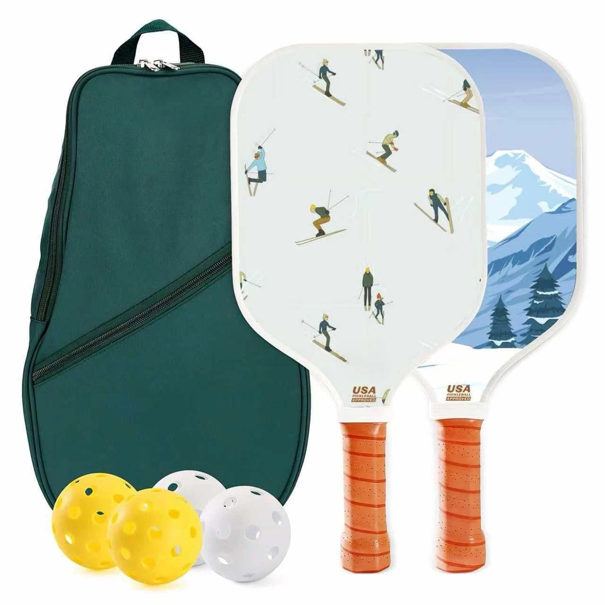 Set of 2 Fiberglass Pickleball Paddles With 4 Balls