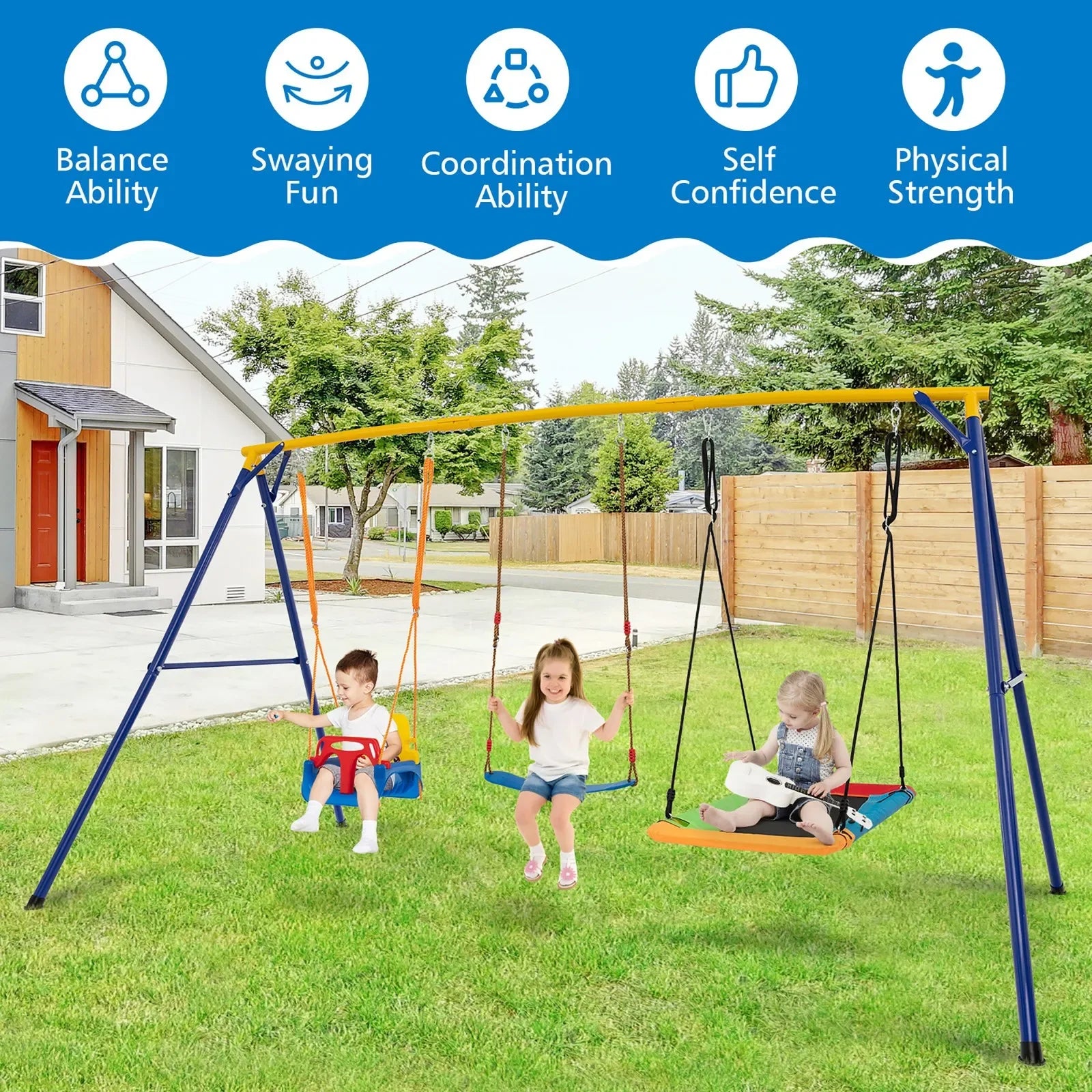 3-in-1 Kids Swing Set 660 LBS