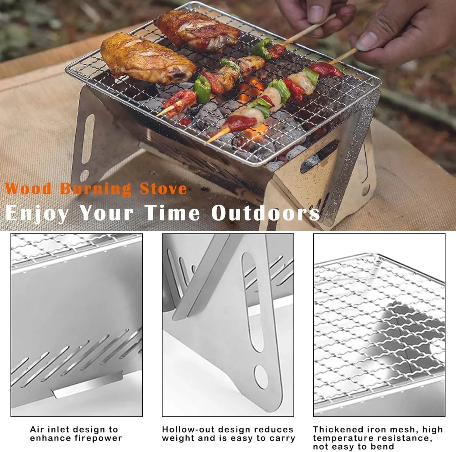 Folding Stainless Steel Charcoal Grill