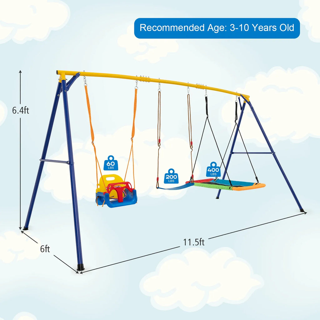 3-in-1 Kids Swing Set 660 LBS