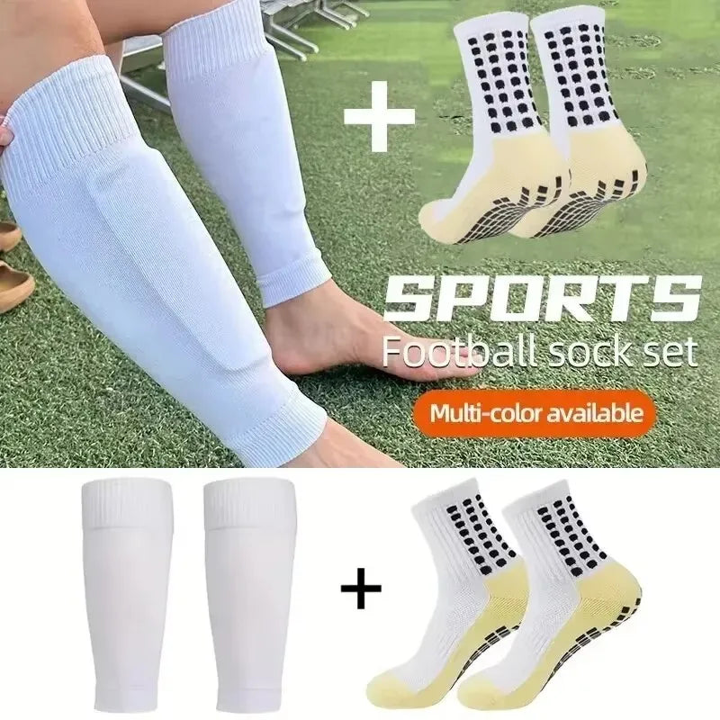 2 Sets Men Grip Soccer Socks and Knee Pads