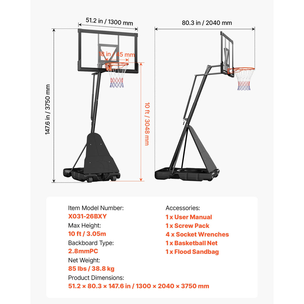 Portable Basketball Stand with Hoop & Backboard