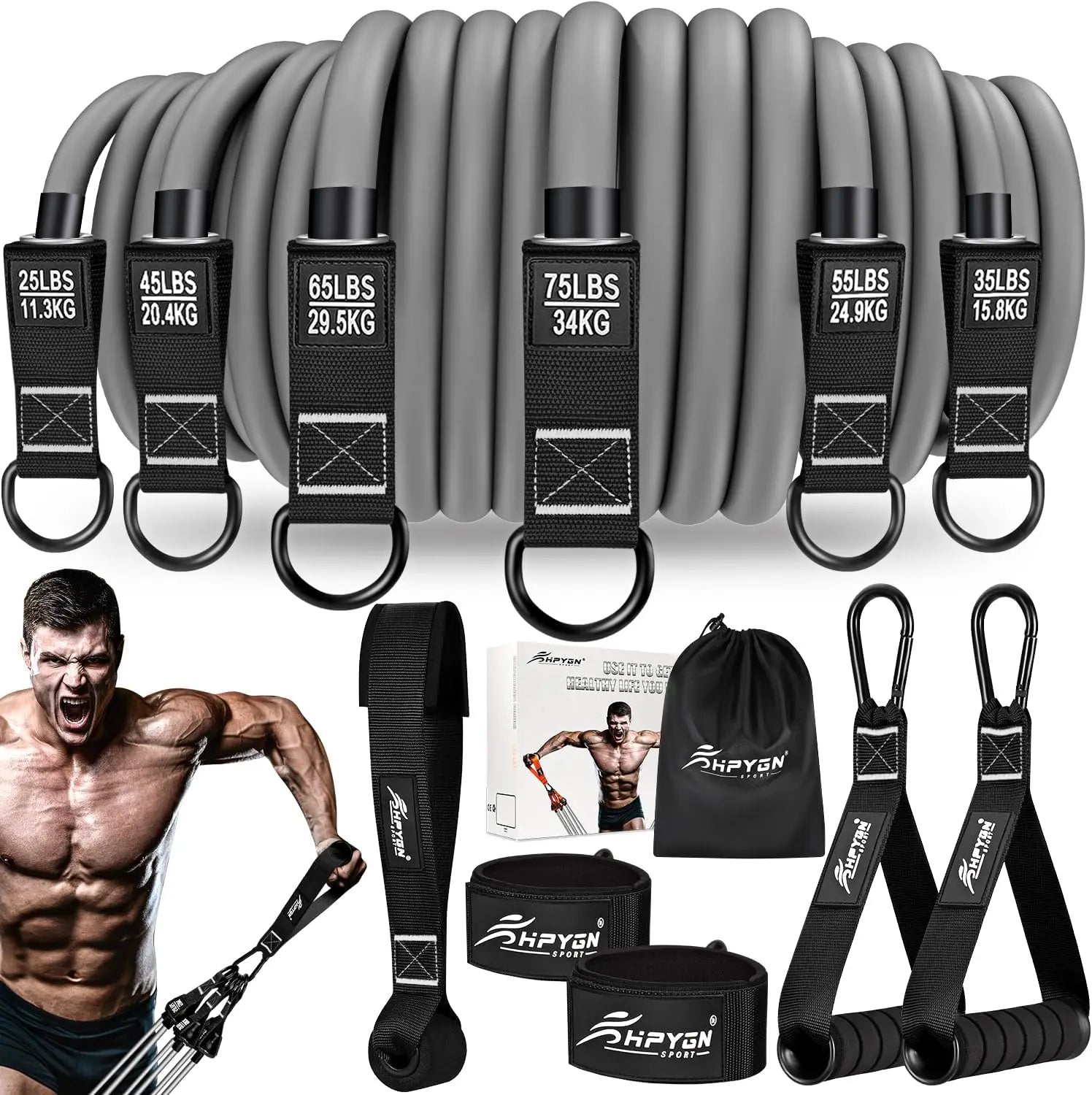 Heavy Resistance Bands Set, 300LBS