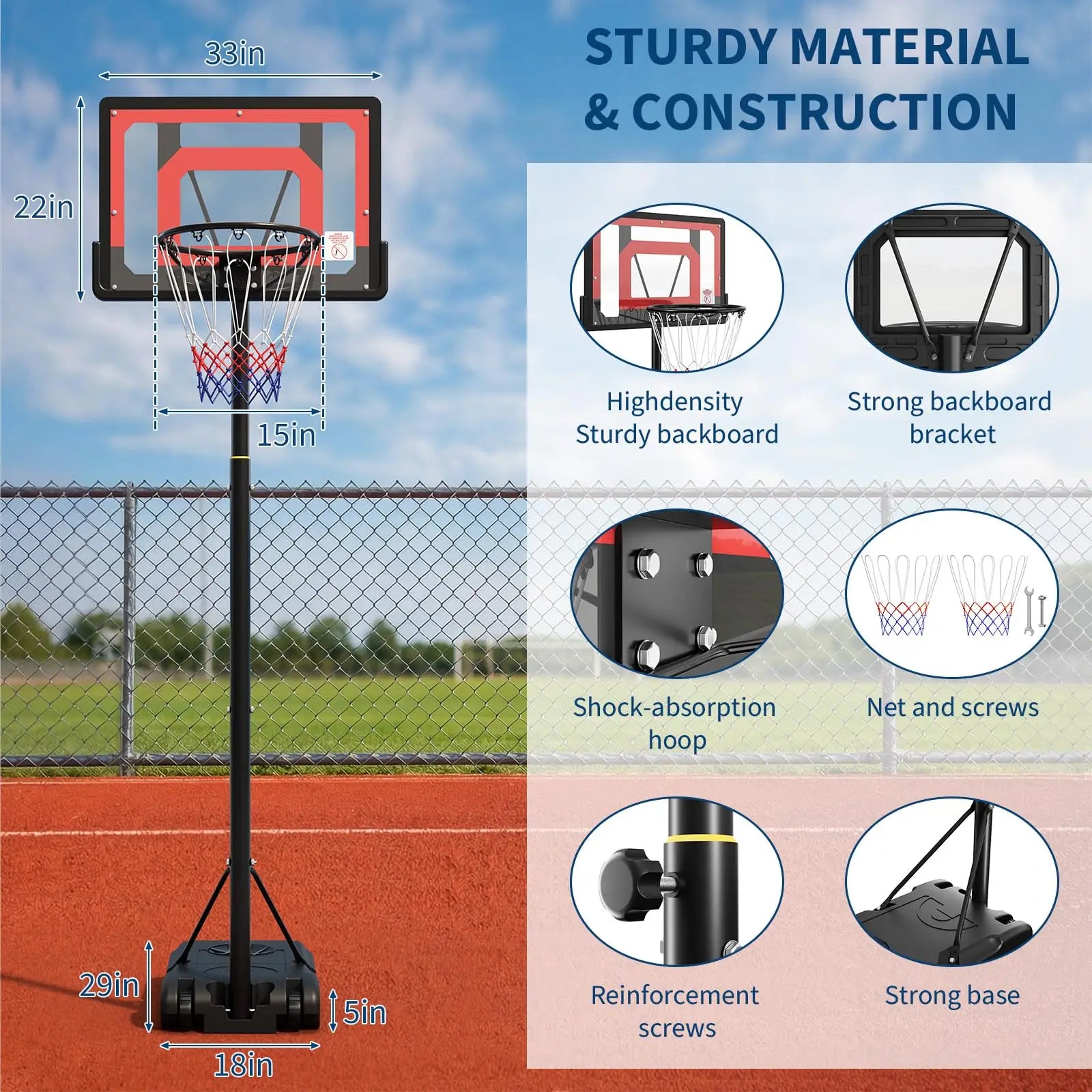 Portable Basketball Hoop 33''