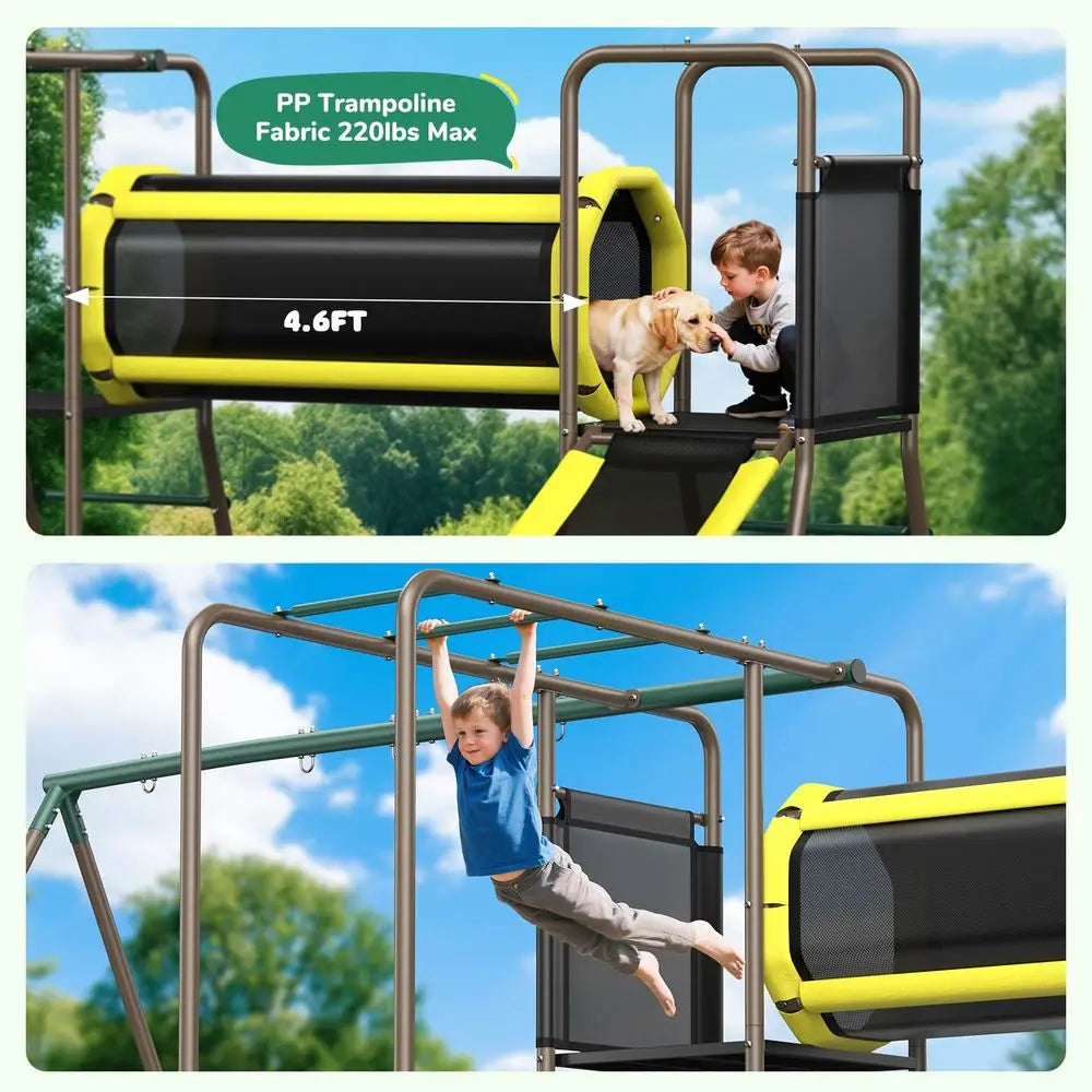 660lbs Swing Set with Slide Crawl Tunnel