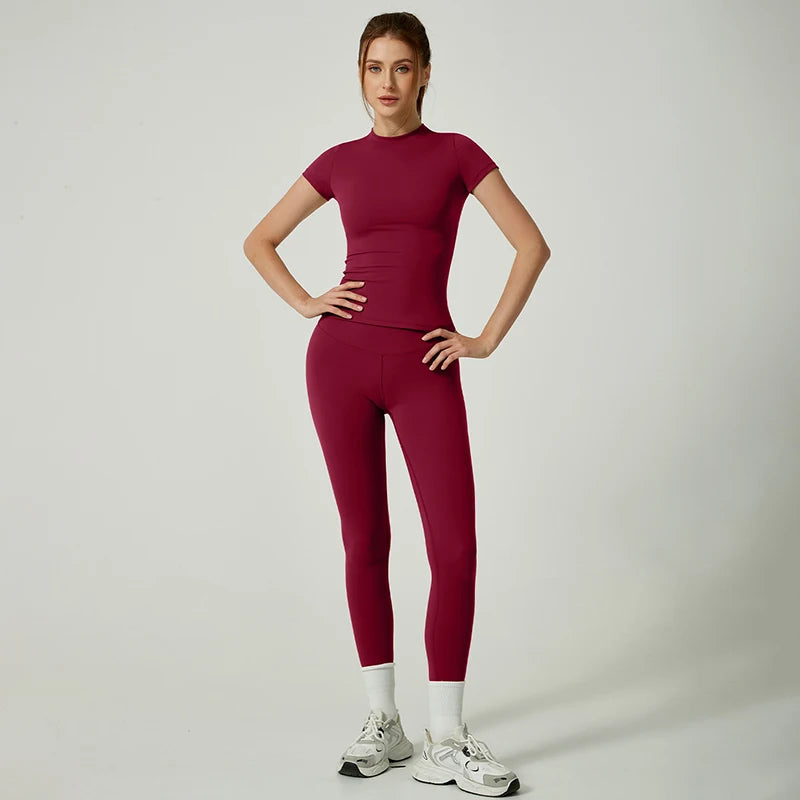 Legging Crop Top Short Sleeves Sports Suit