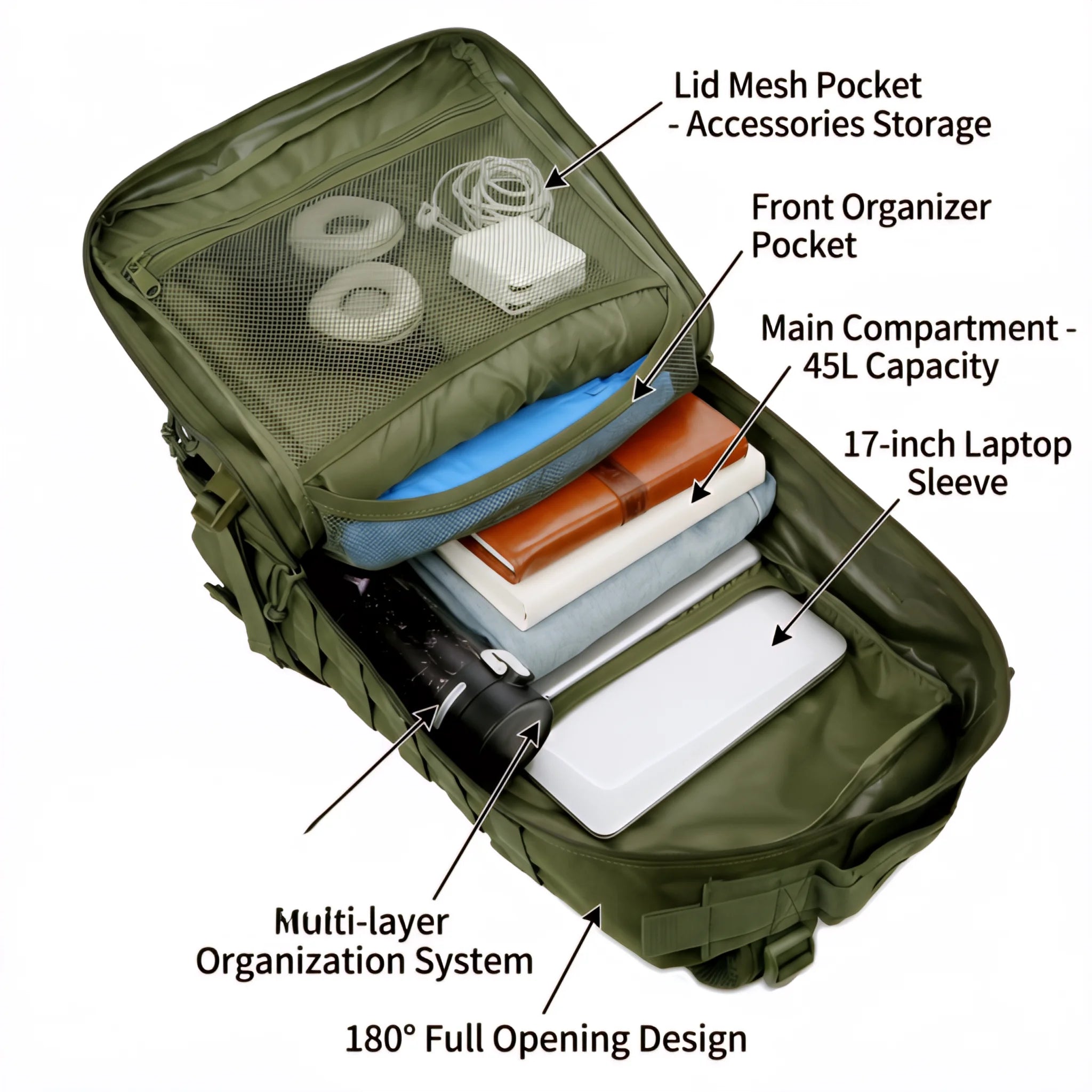 45L Tactical Travel Backpack   Multi Pocket