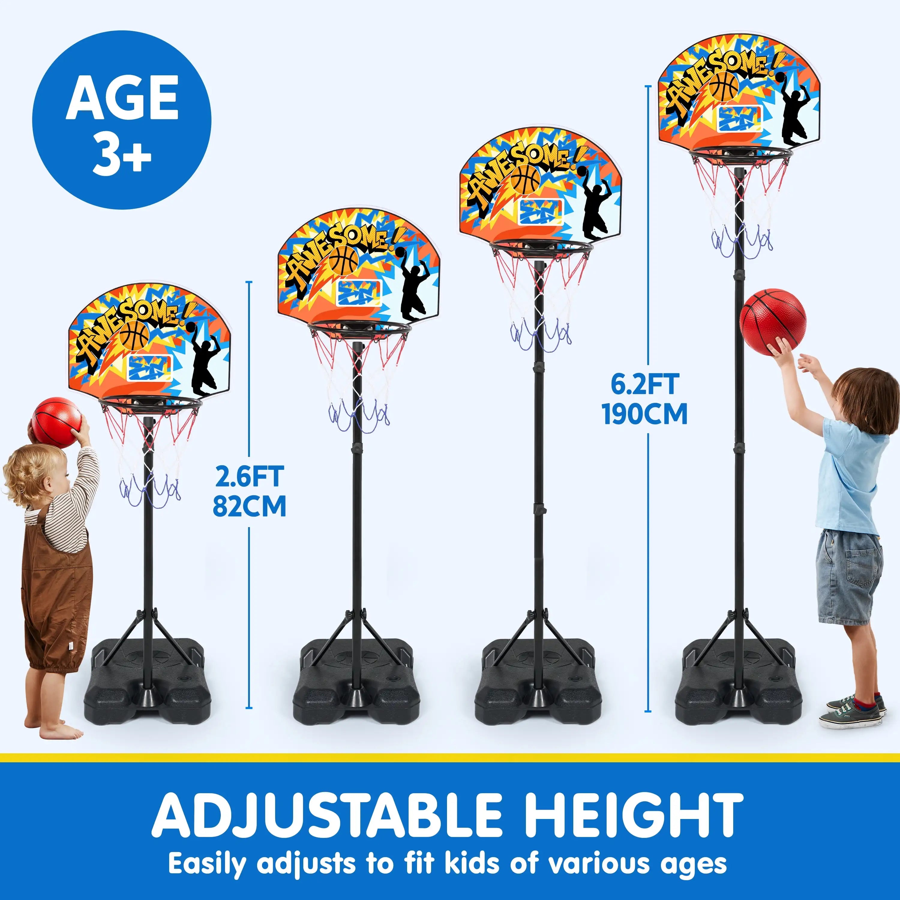 2.8-6.2 ft Adjustable Kids Basketball Hoop