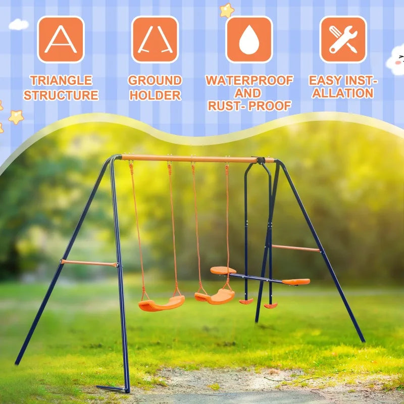 Metal Play Swing Set W/ 2 Seats