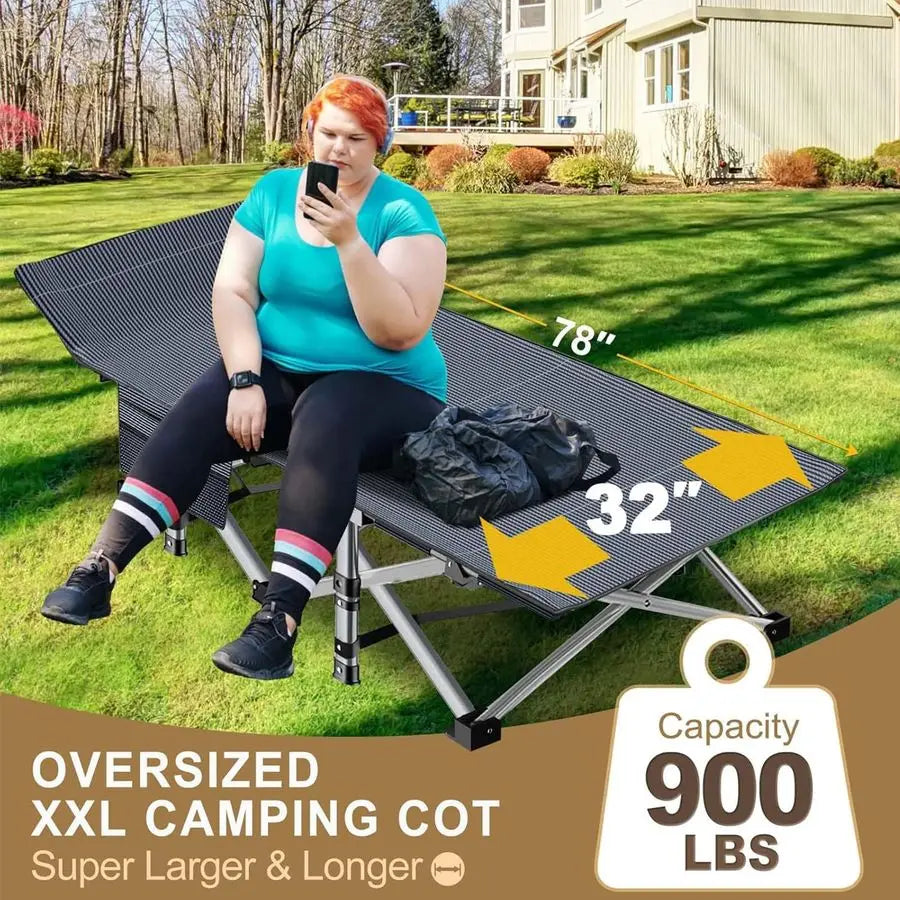 Oversized XXL Folding Camping Cot with Mattress