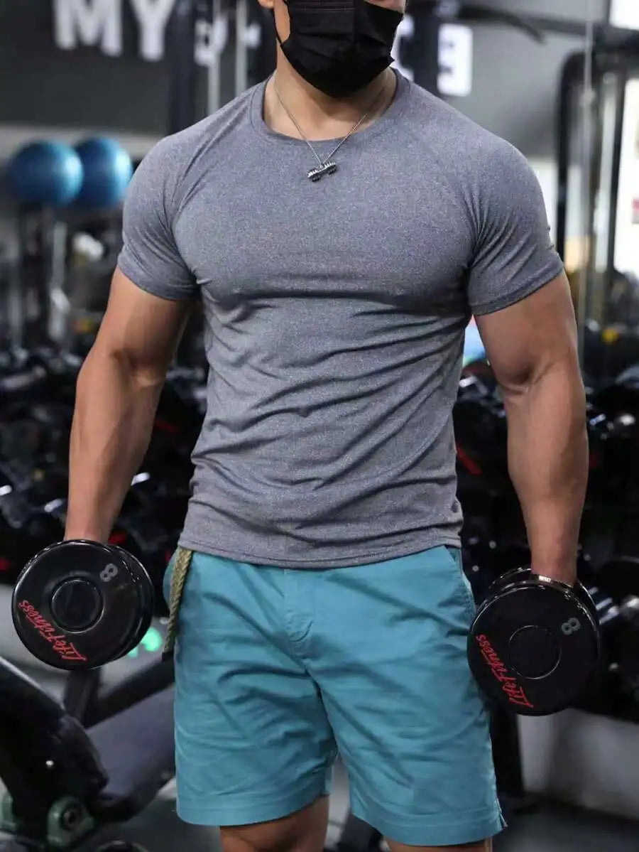 Mens Short Sleeve Compression Sport Shirt Moisture Wicking Running Basketball Soccer Cycling Fitness Black