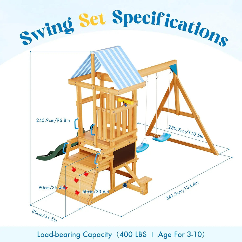 Wooden Swing Set with Dual Swings