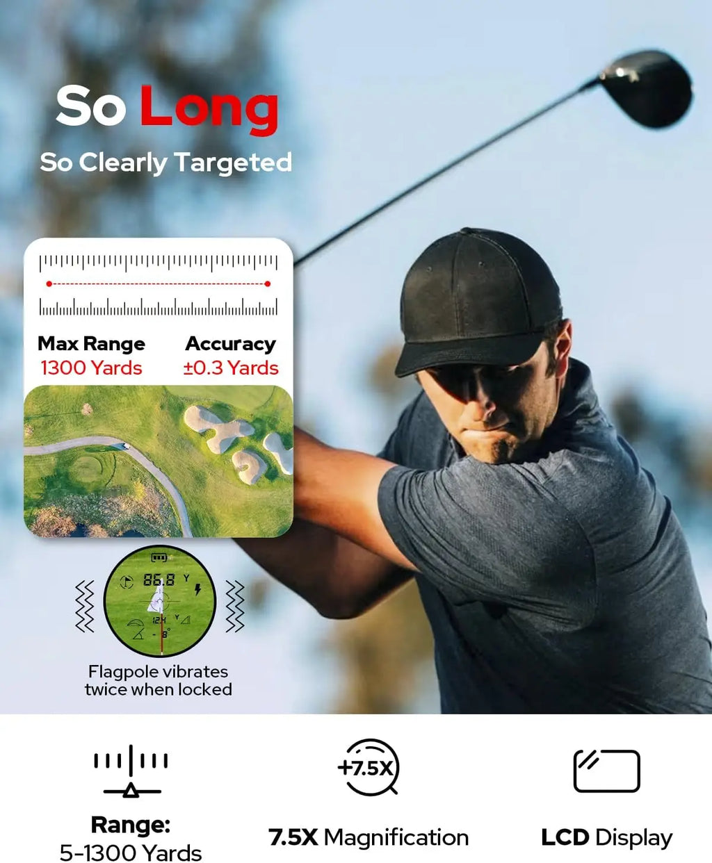 Golf Rangefinder with Slope, 1300 Yards Laser