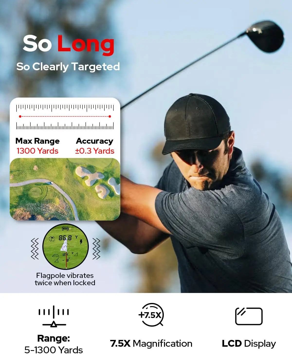 Golf Rangefinder with Slope, 1300 Yards Laser