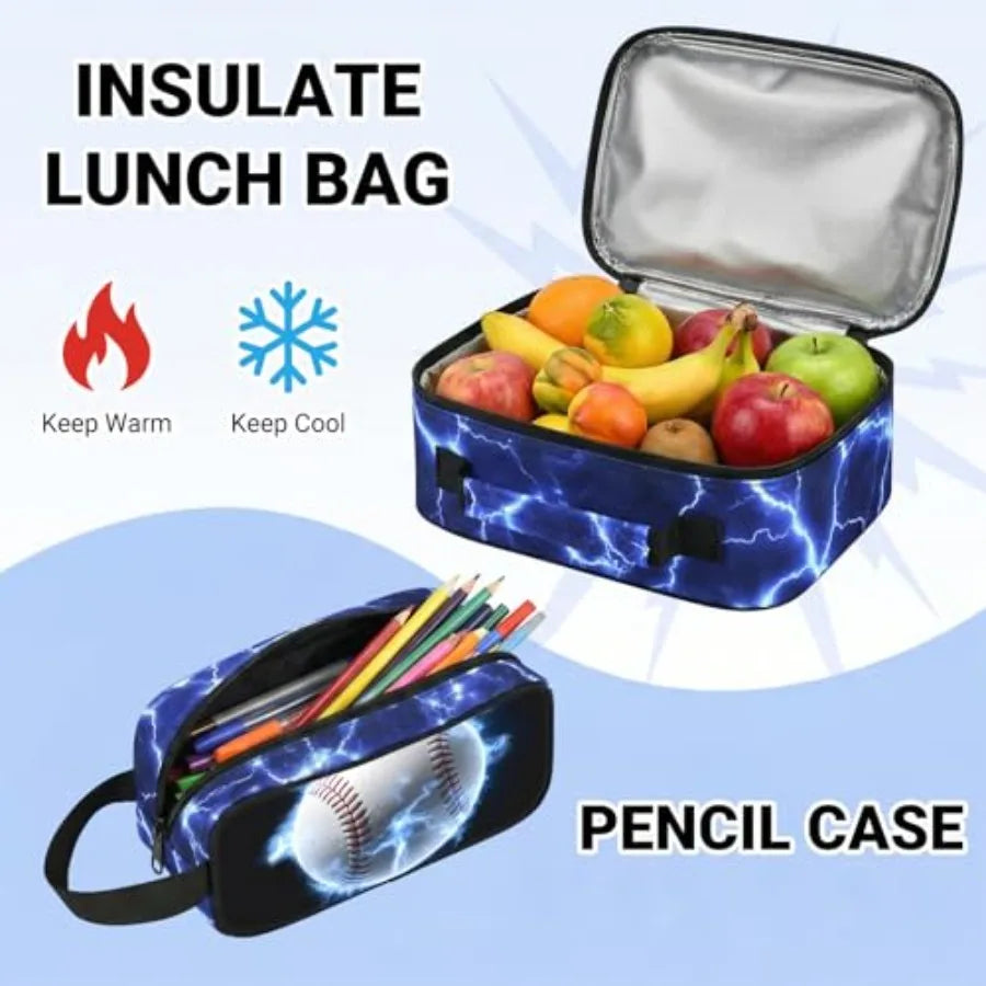 4pcs Baseball Boys Backpack with Lunch Box Set