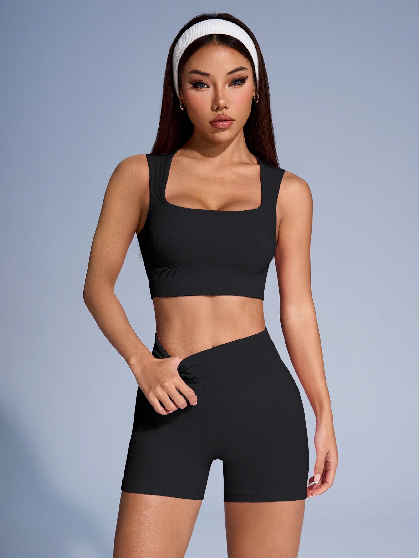 Seamless Ribbed  Workout Yoga Sets Women