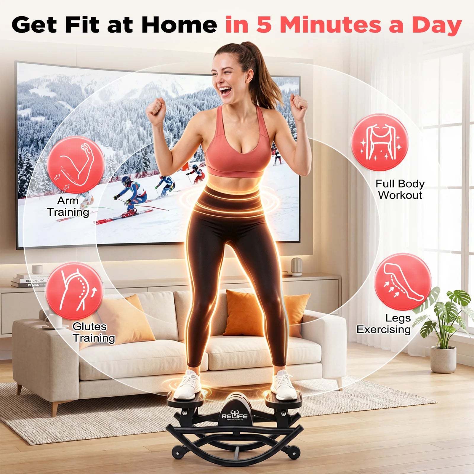 3D Lateral Rocking Stepper with Resistance Bands