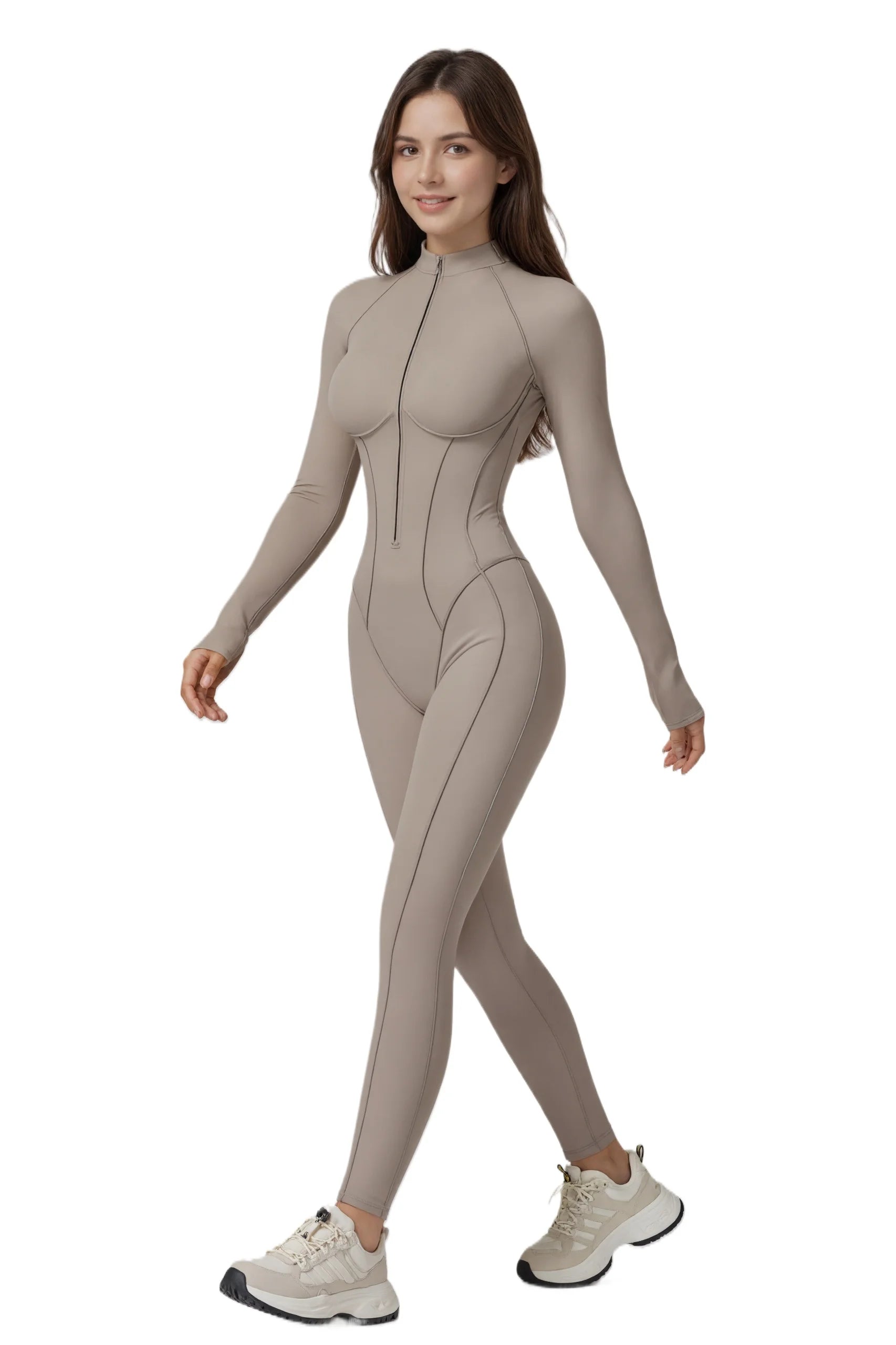 Zip Front Long Sleeve Yoga Jumpsuit