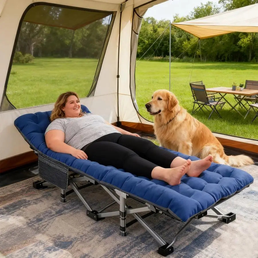 Oversized XXL Folding Camping Cot with Mattress