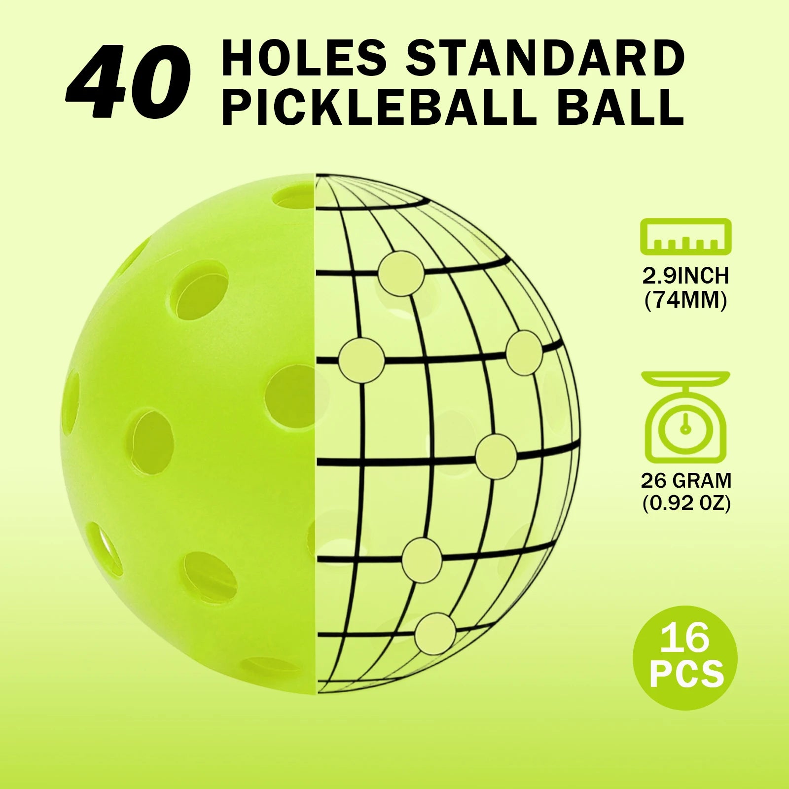 40-Hole Outdoor Pickleballs 8/16Pcs