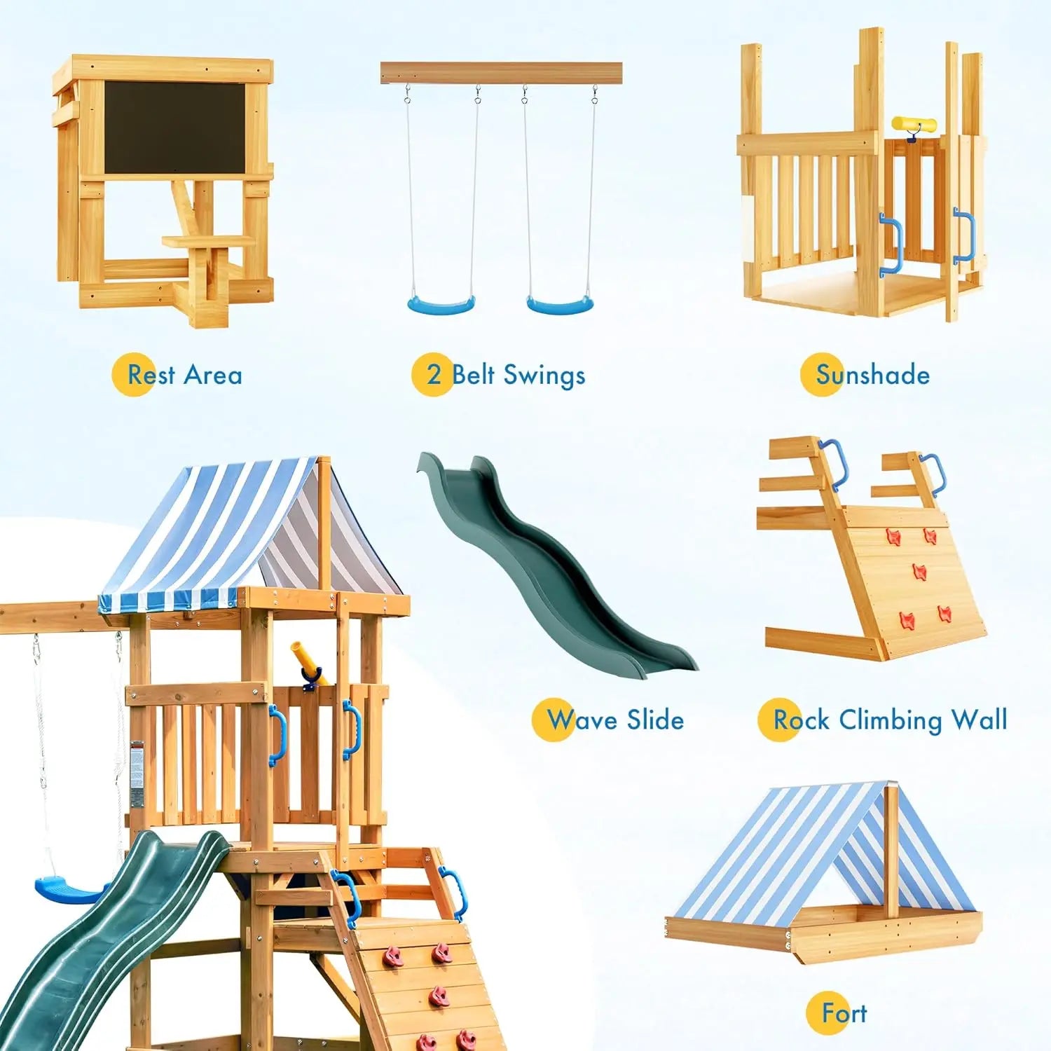 Wooden Swing Set with Dual Swings