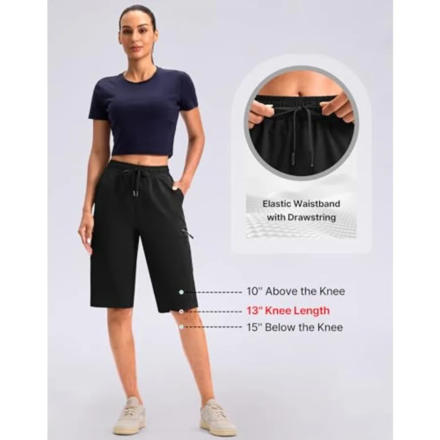 13'' Unisex Hiking Shorts Knee Length Cargo Bermuda Shorts for Women with Zipper Pockets Quick Dry Summer Short
