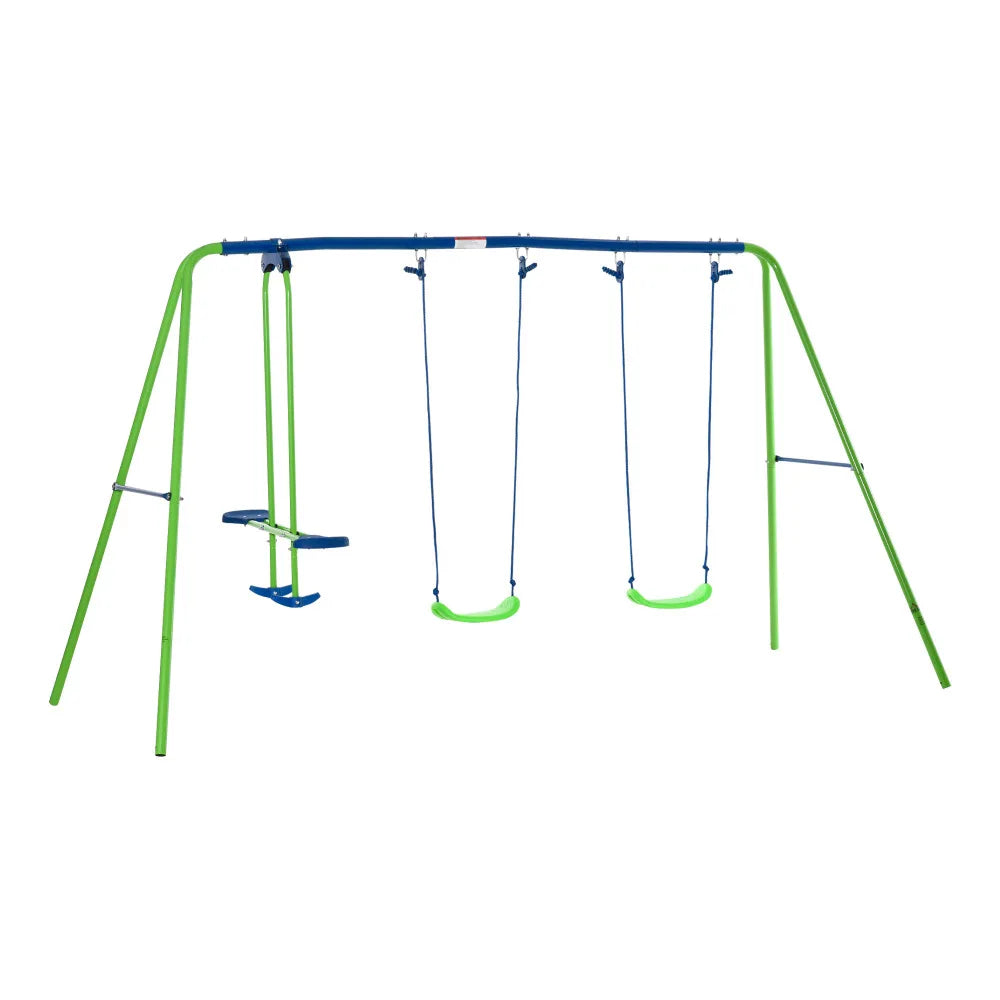 Outsunny Metal Swing Set with Glider,
