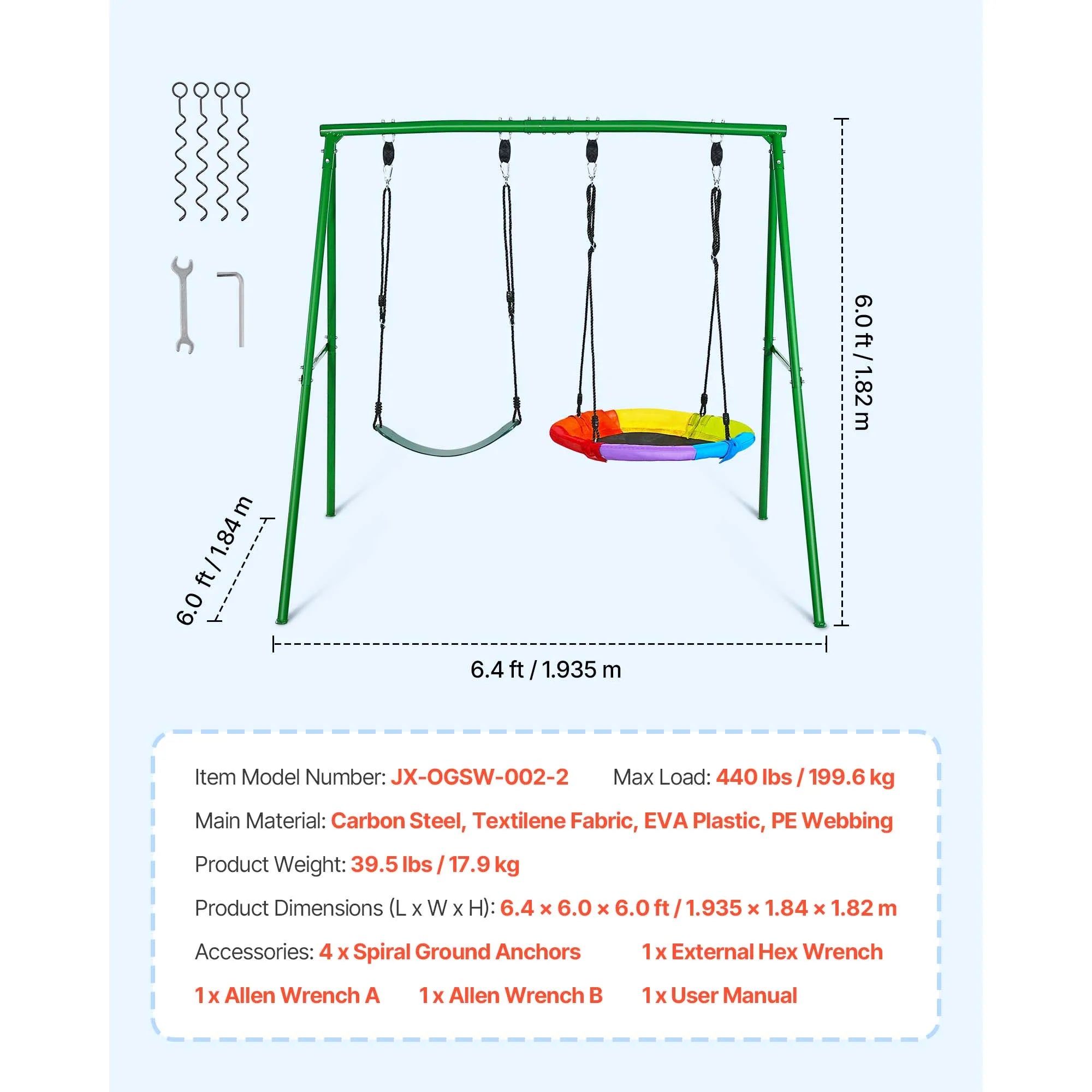 Swing Set for Backyard 32/40/60x32"