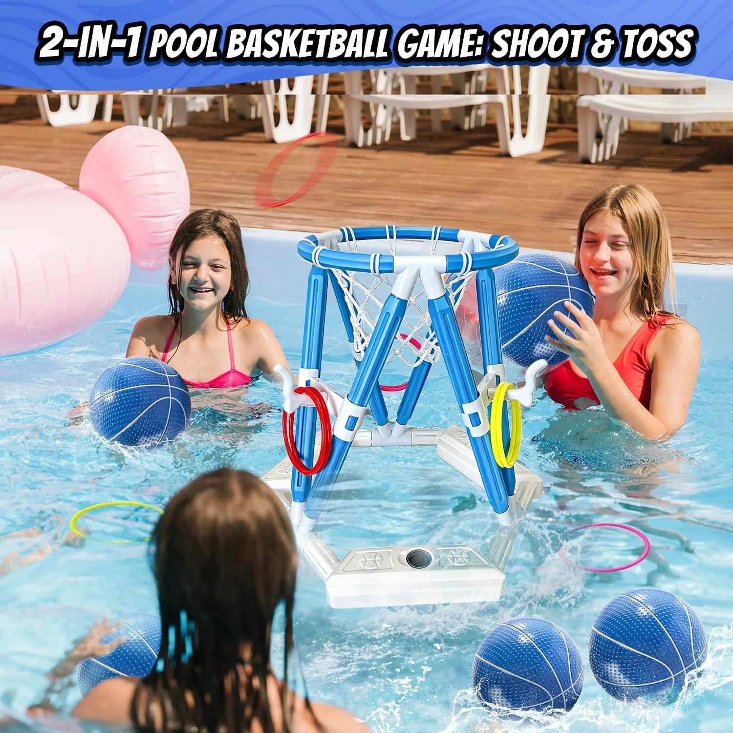 2-in-1 Pool Basketball Hoop & Ring Games