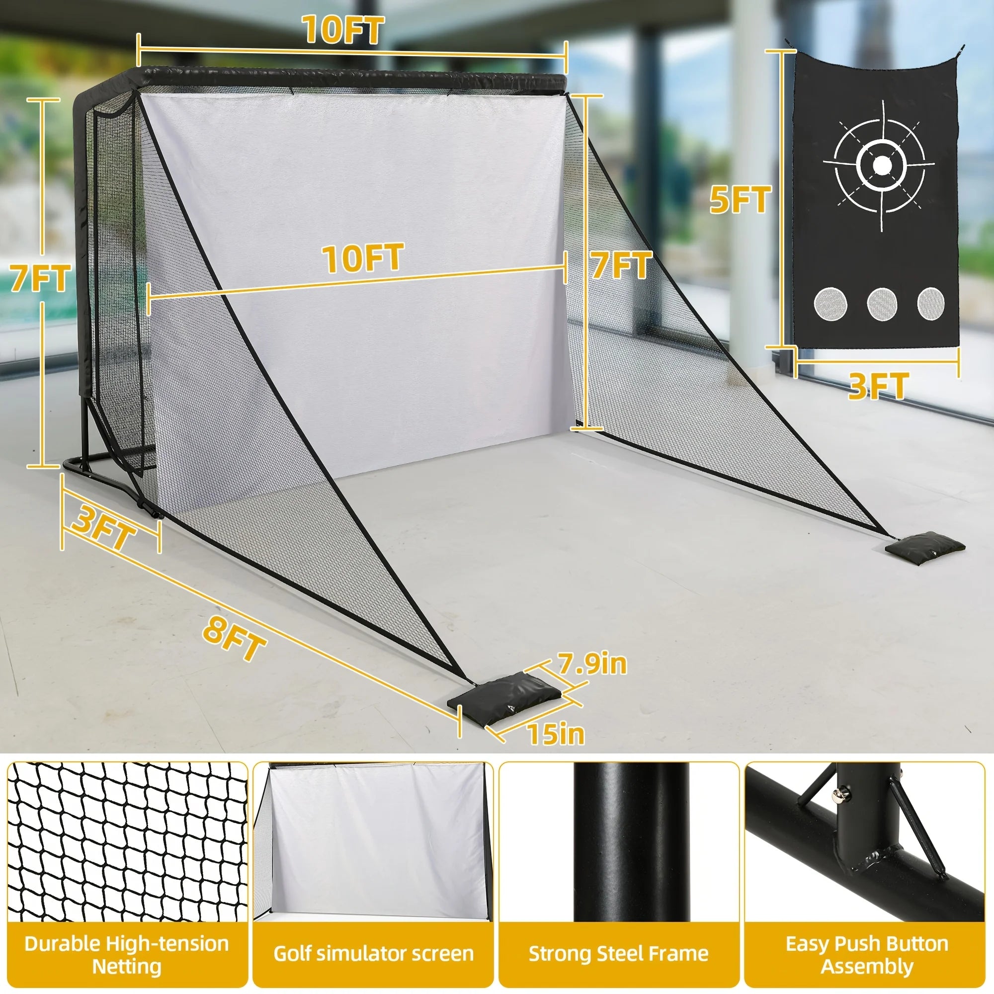 10x7ft Golf Hitting Net with Simulator Cloth