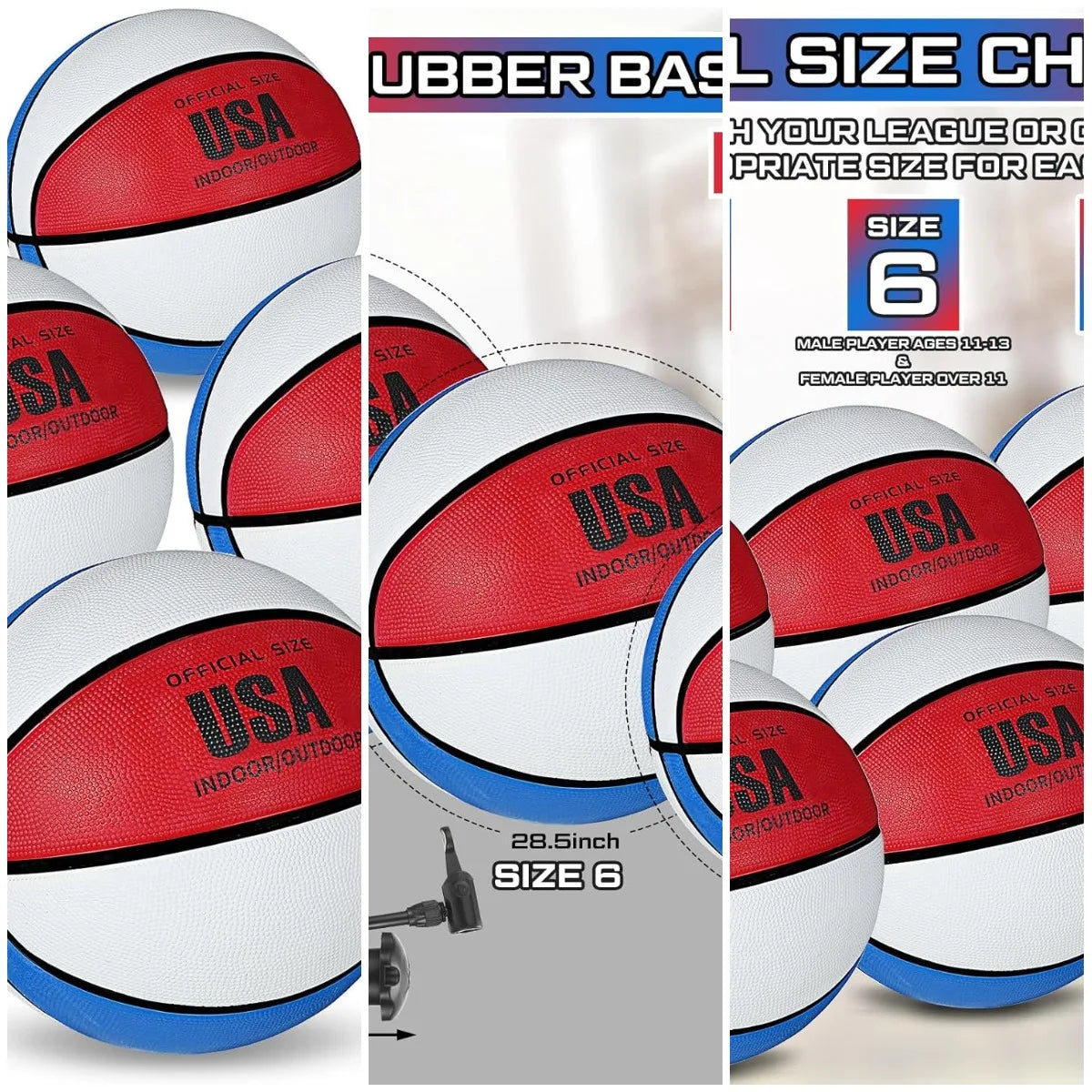 6 Pcs Rubber Basketball Bulk with Pump