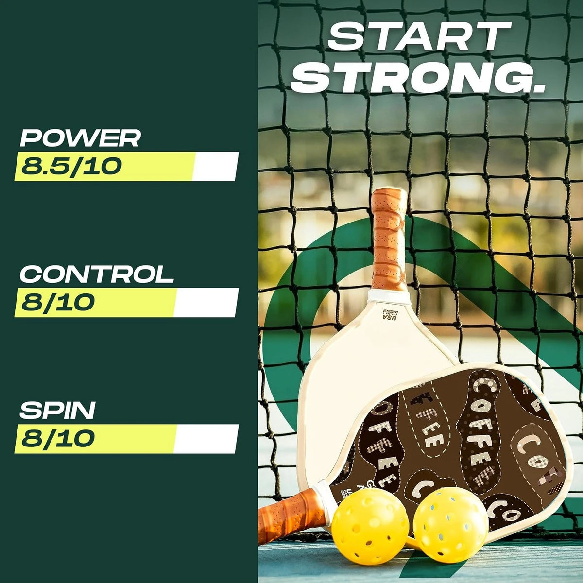 Set of 2 Fiberglass Pickleball Paddles With 4 Balls
