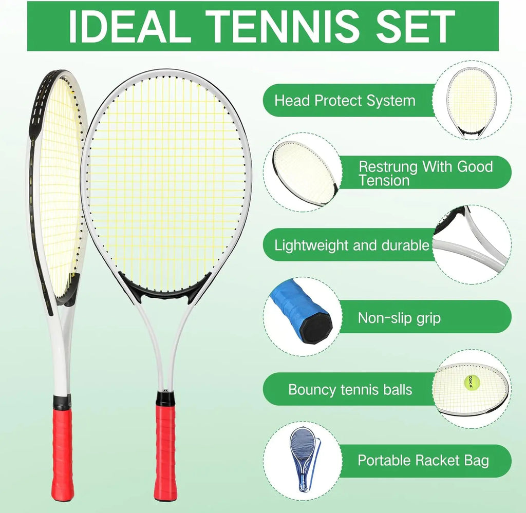 6 Pcs Tennis Rackets for Adult Recreational 6 Players 27'' Tennis Racket Set with 3 Balls Lightweight