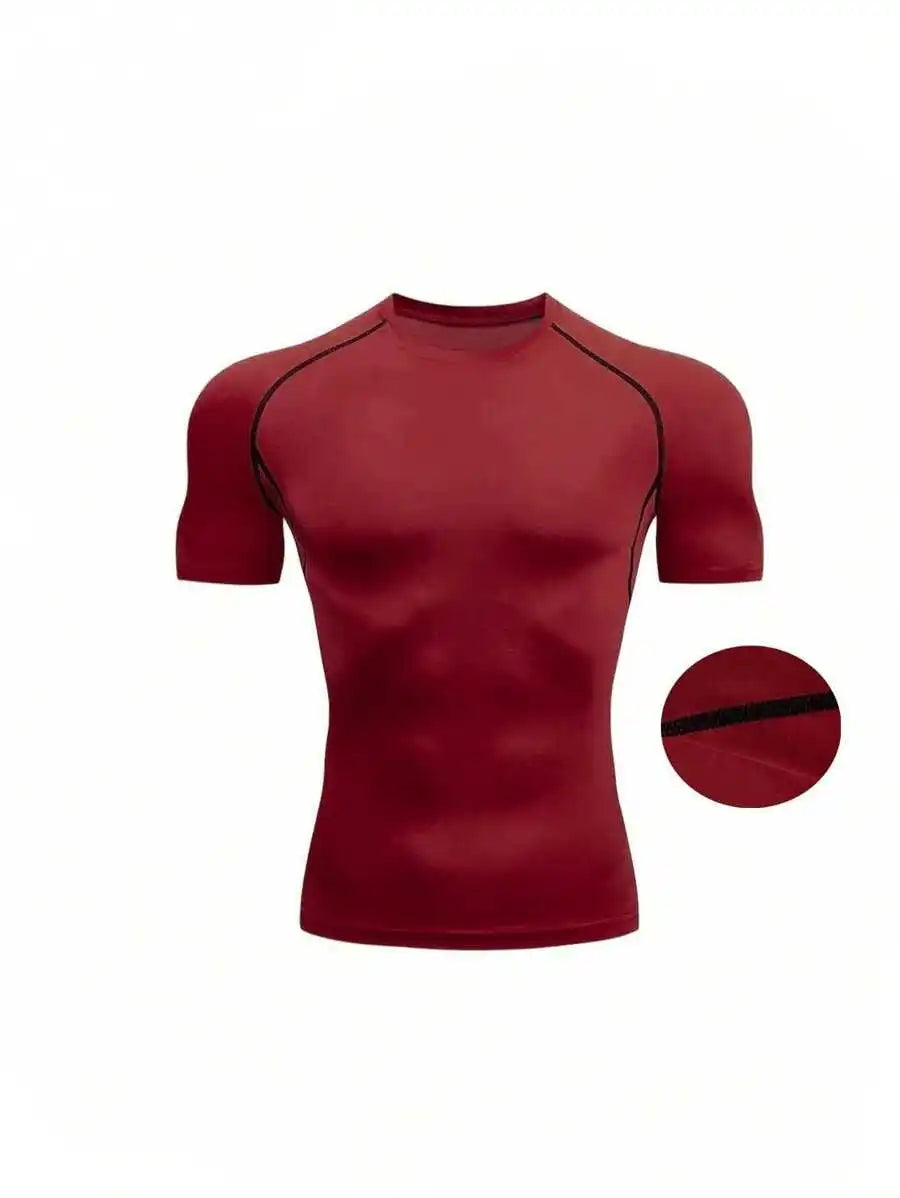 Mens Short Sleeve Compression Sport Shirt Moisture Wicking Running Basketball Soccer Cycling Fitness Black
