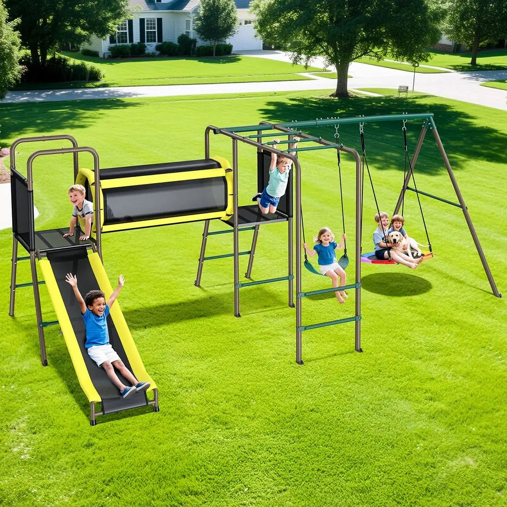 660lbs Swing Set with Slide Crawl Tunnel