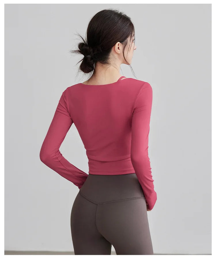 Long Sleeve Sports Tops Pilates Padded Shirt