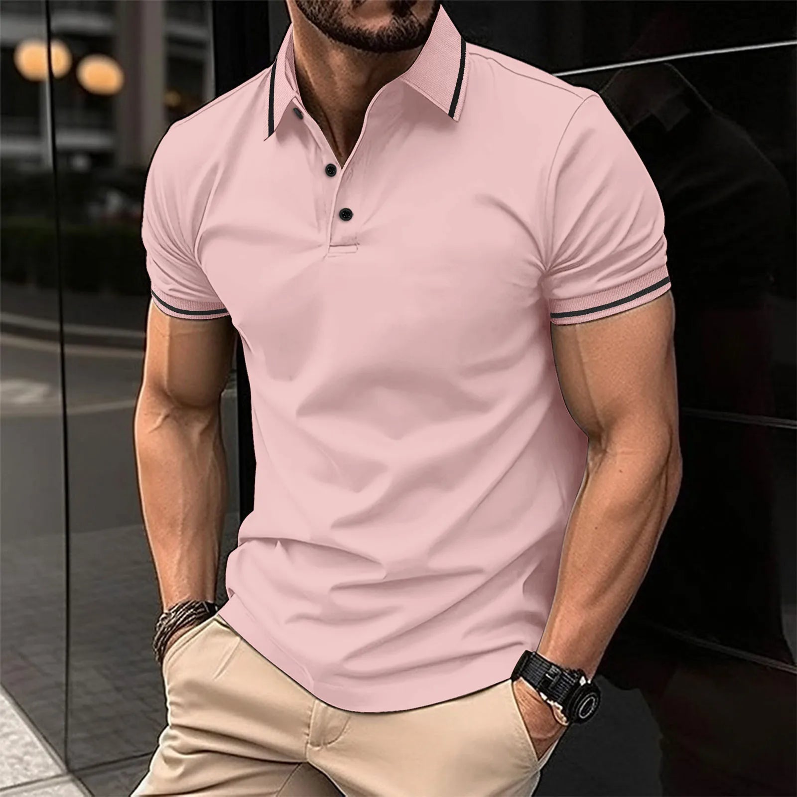 Unbuttoned Ribbed Collar Polo