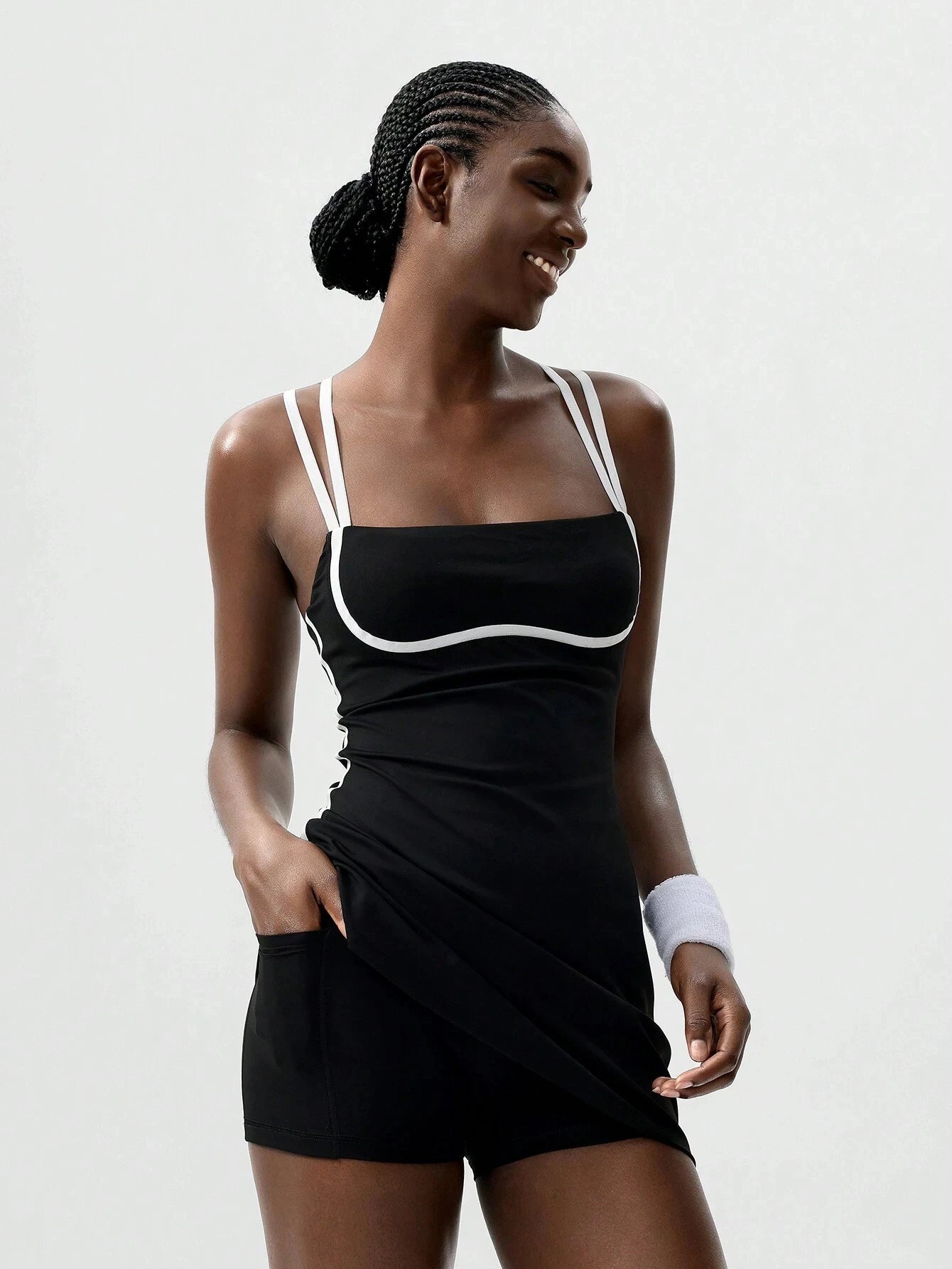 Women's Black Tennis Dress with White Trim