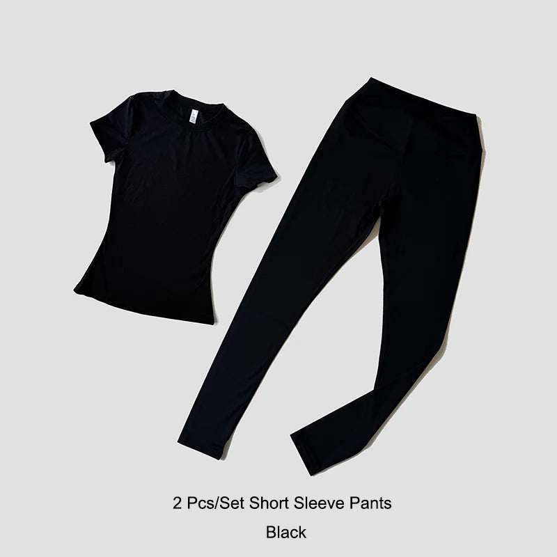 Legging Crop Top Short Sleeves Sports Suit