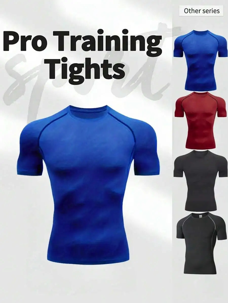 Mens Short Sleeve Compression Sport Shirt Moisture Wicking Running Basketball Soccer Cycling Fitness Black