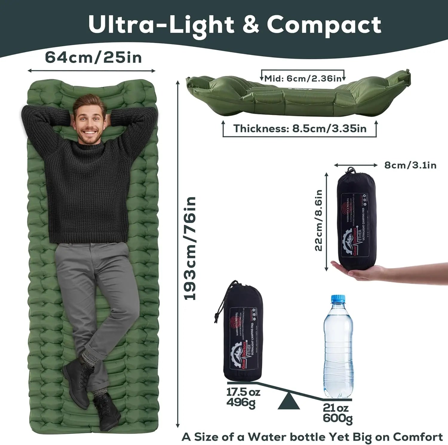 17.5oz Ultralight Camping Sleeping Pad