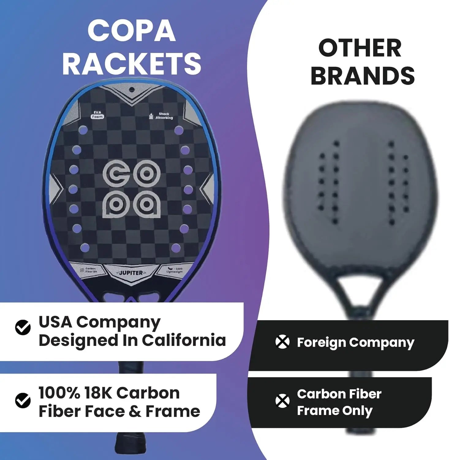 Beach Tennis Racket 18k Carbon Fiber