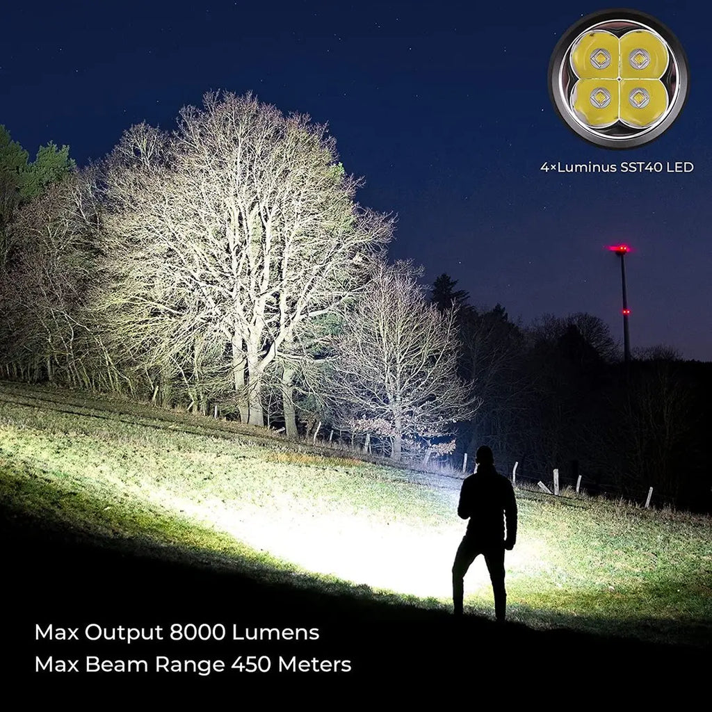 8000lm Powerful LED Flashlight  4*SST40 USB C Rechargeable 18650 Torch