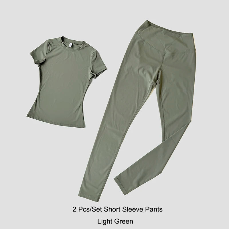 Legging Crop Top Short Sleeves Sports Suit