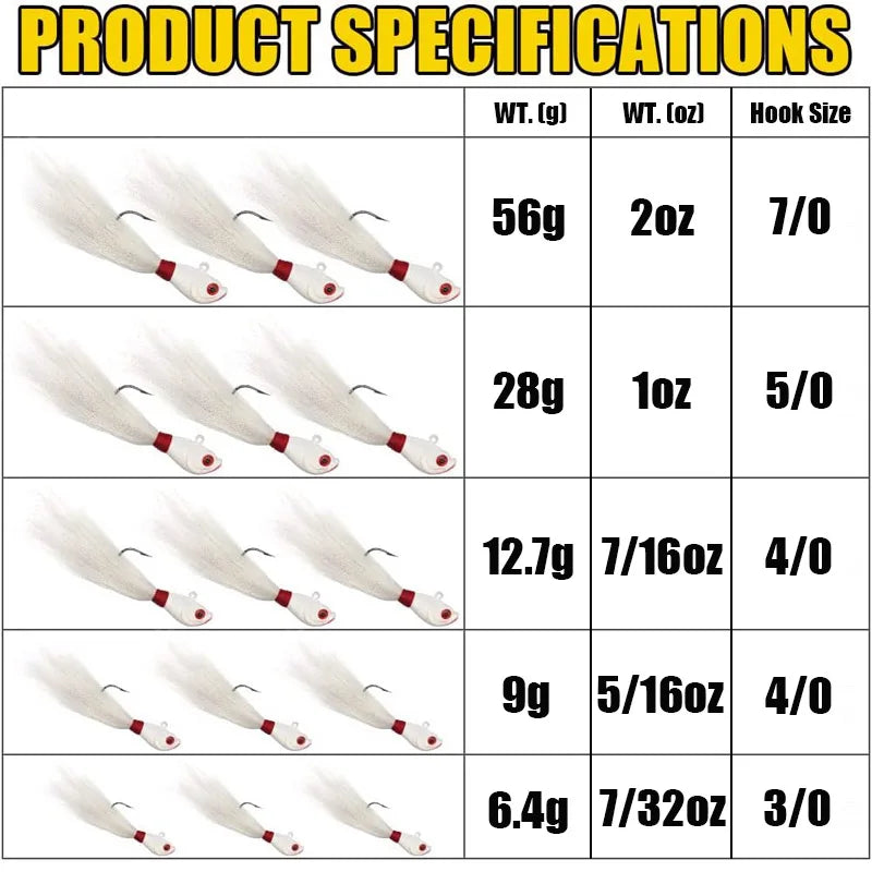 3pcs Bucktail Jig Heads Fishing Lures