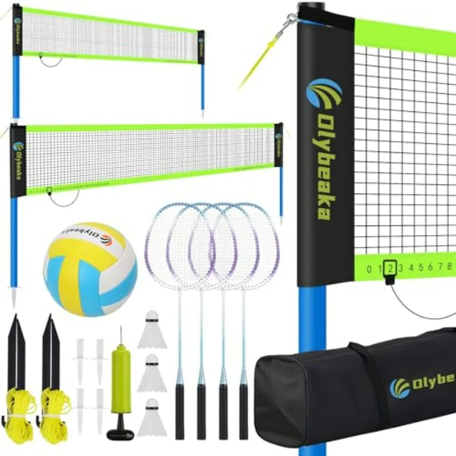 Portable Volleyball and Badminton Combo Net Set